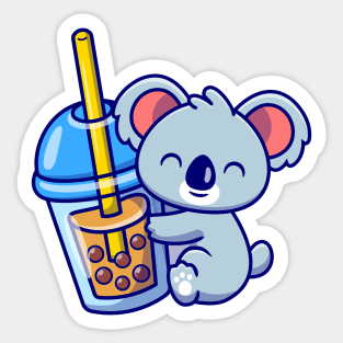 Cute Koala Hug Boba Milk Tea Sticker